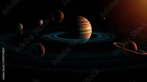 Concept illustration of planetary motion in space, Space Science Popularization Illustrations