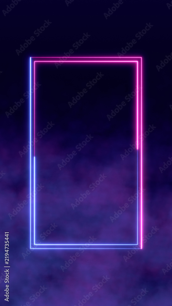 Obraz premium abstract neon lights and smoke border frame dark purple background , technology and game stream blank vertical social media background