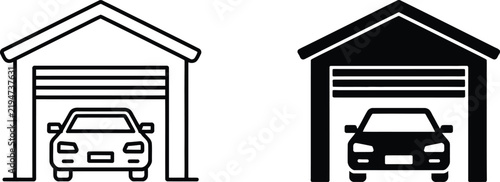 Car inside garage house portal vector illustration