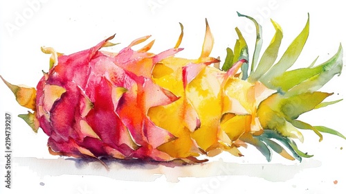 watercolor yellow dragon fruit white background