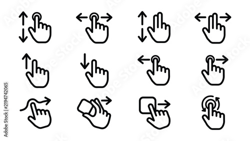 Hand Gesture Icons Showing Various Touchscreen and Mouse Interaction Directions