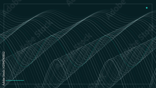 Dark teal background, with multiple flowing, waves made of, tiny white dots, creating a rhythmic, motion effect for, digital presentations