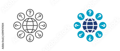 global uncertainty icon set, international risk symbol for global markets, economic instability, financial uncertainty, and business risk. editable vector illustration