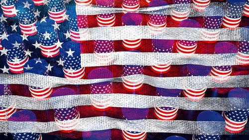 USA flag with oil barrels. Computer generated 3d render