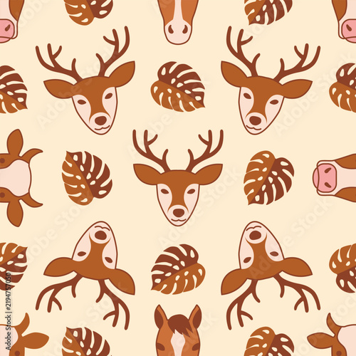Background featuring a pattern of deer and monstera leaves.