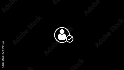 Minimalist user profile animation with checkmark success symbol on black background, motion
