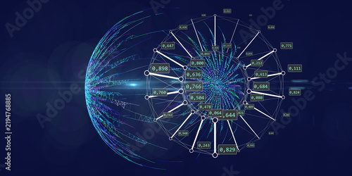 Infographic 3D sphere in polygonal style with blurred color lines. Big Data. Color futuristic globe connection networks. Data algorithmic on radial analytics in cyberspace. 
