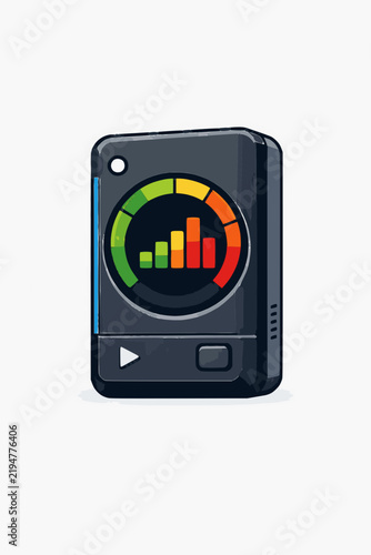 Pixel art music player with colorful sound equalizer display