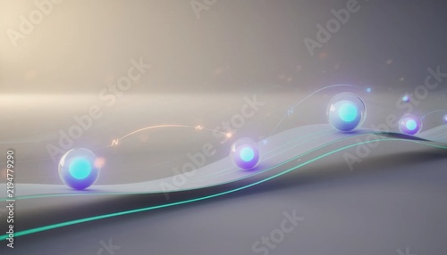 Abstract Digital Light Energy Waves with Glowing Spheres and Light Trails