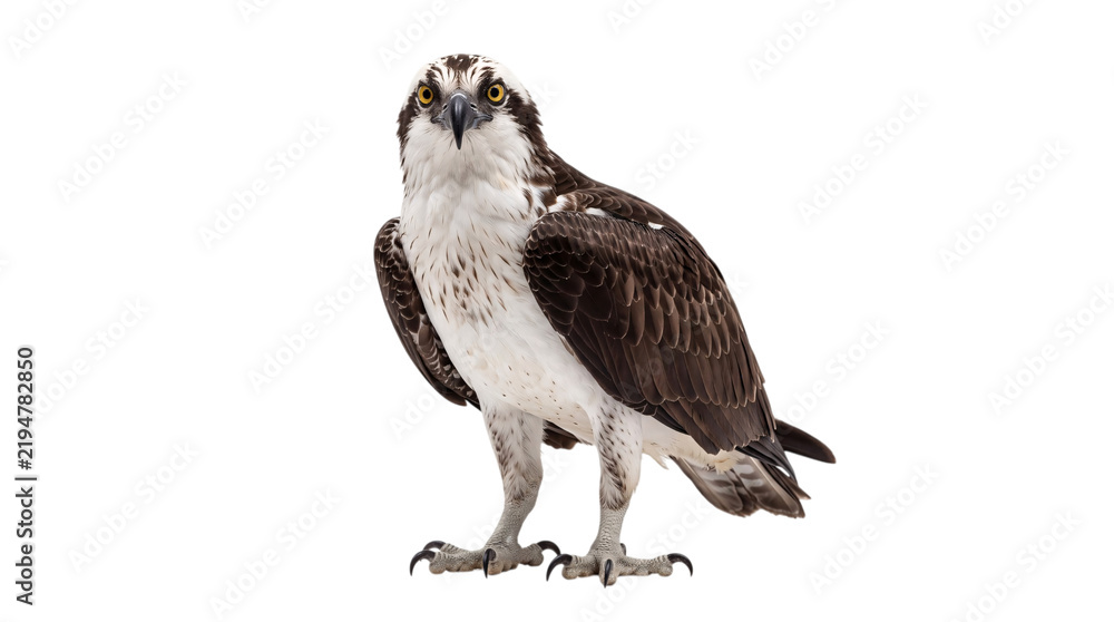 Obraz premium Osprey bird standing facing forward on white isolated on png transparent background