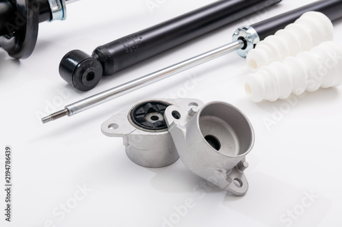 Rear strut mounts for car shock absorber isolated on white background.