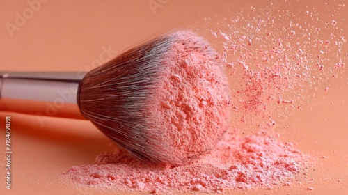 Obraz na płótnie Makeup brush with pink powder explosion