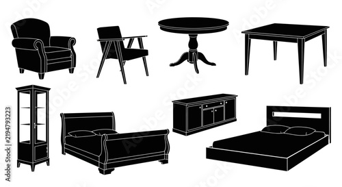 Fotografie Furniture icons with icons include chair