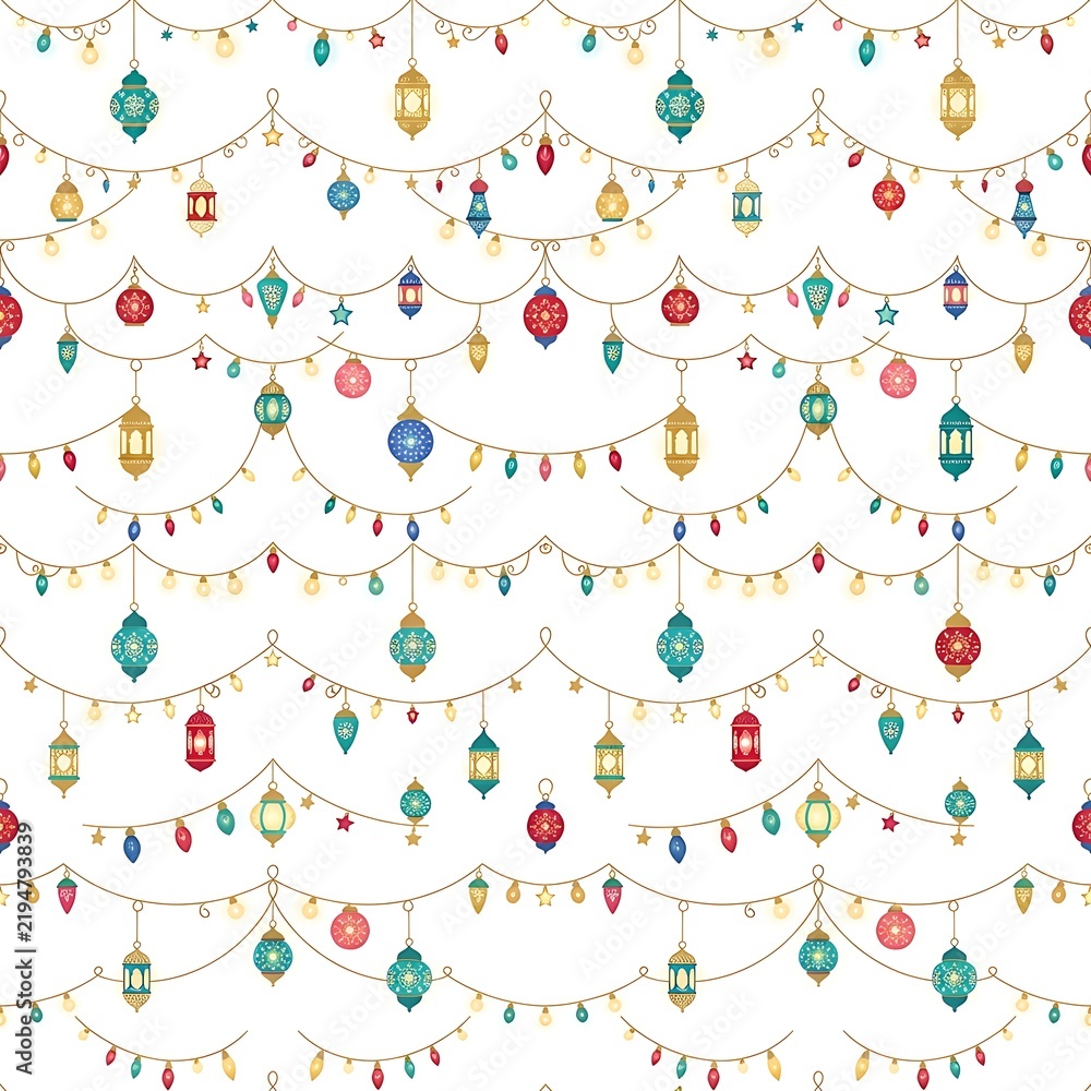 Ramadan lanterns seamless vector pattern isolated on transparent background
