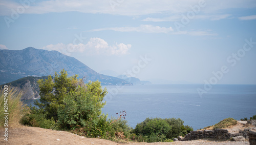 Bild auf Leinwand Scenic elevated view of the Adriatic Sea coastline near Budva, Montenegro, with