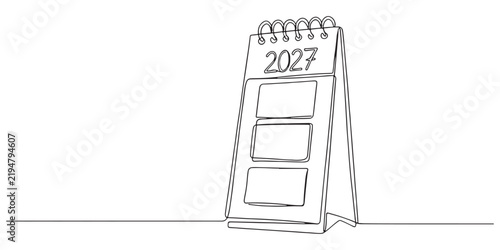 Bild auf Leinwand Loose-leaf calendar 2027 in one continuous line drawing