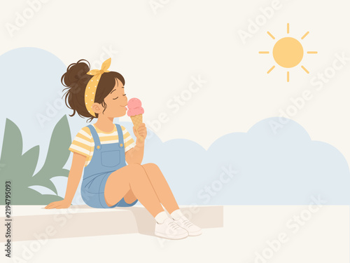 Happy Child Eating Ice Cream Outdoors