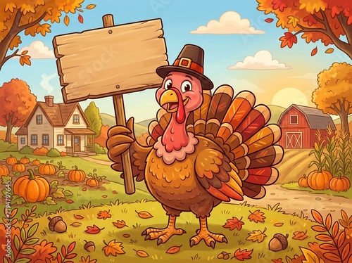 cartoon thanksgiving turkey holding a sign