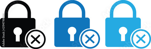 Set of three padlocks with cross symbols indicating locked access or error status icons