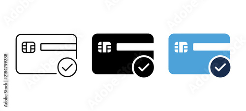 Credit card payment verified icon set with check mark symbol