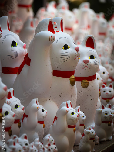 Cuadro en lienzo Rows of Charming Lucky Cat Statues at Gotokuji Temple, Tokyo, Japan