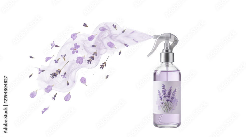 Obraz premium Lavender spray bottle isolated on transparent background