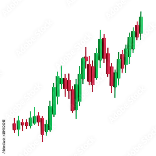 3D Candlestick Chart Showing Upward Financial Market Trend on transparent background