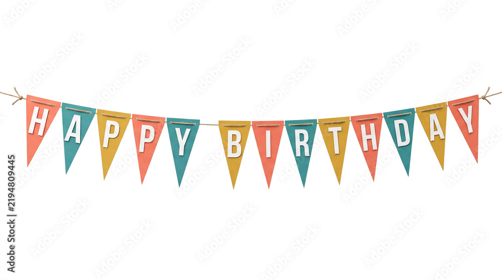 Obraz premium Colorful Happy Birthday Pennant Bunting Banner Isolated Transparent Background