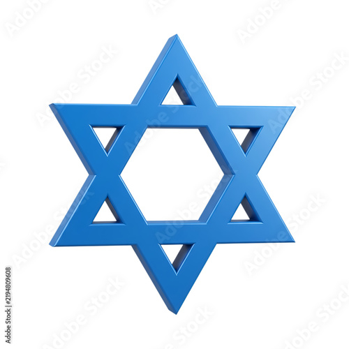 Blue 3D Star of David isolated on transparent background