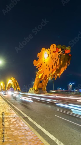 Time lapse of Dragon bridge and traffic in Da nang, Vietnam.