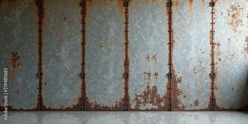 Rustic Weathered Metal Panels with Patina and Rivets, Industrial Interior Design Element