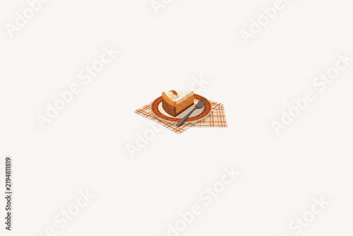Slice of Pumpkin Pie with Whipped Cream on Plate, Autumn Dessert Vector Illustration Isolated on Plain Background