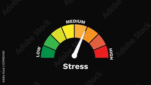 Stress level gauge inreasing and decreasing indicating tension animation. emotional response, depression, anxiety, frustration 2d motion graphic.