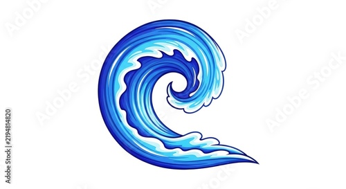 Stylized blue wave swirl doodle with a fluid swoosh design, perfect for ocean-themed DIY crafts, gift cards, and summer beach clipart projects, doodle, marine, abstract
