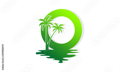 Letter O with coconut tree vector design