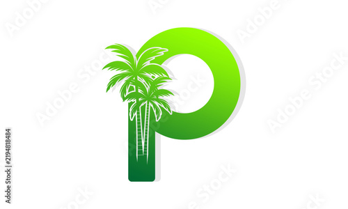 Letter P with coconut tree vector design