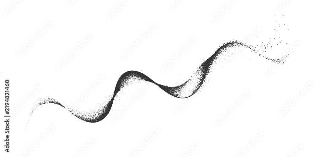 Obraz premium Abstract Particle Wave Line Vector Dynamic Black Dust Smoke Flow Sound Waveform Curved Motion Line Art Isolated White Background Minimal Tech Smoke Ribbon Design Element