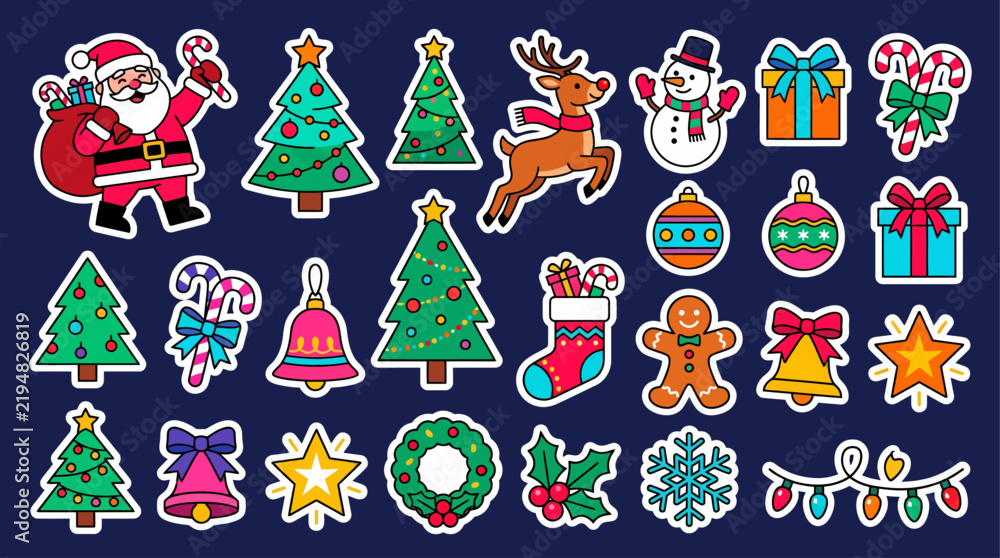 Fototapeta premium Christmas Stickers Elements Set