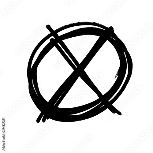 Hand-drawn black marker style crossed circle symbol