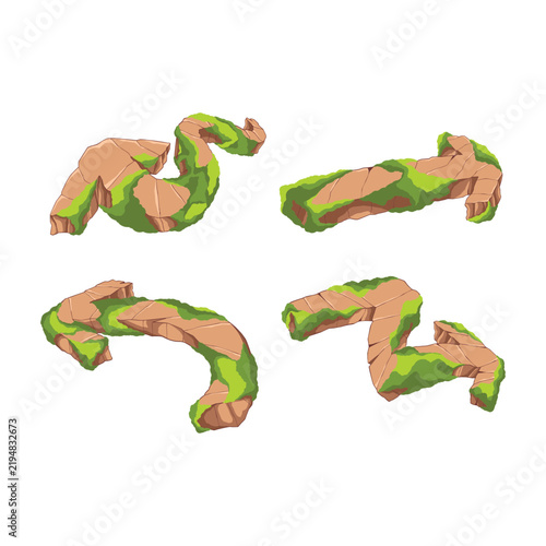 Hand drawn moss on stones element arrow sign set vector
