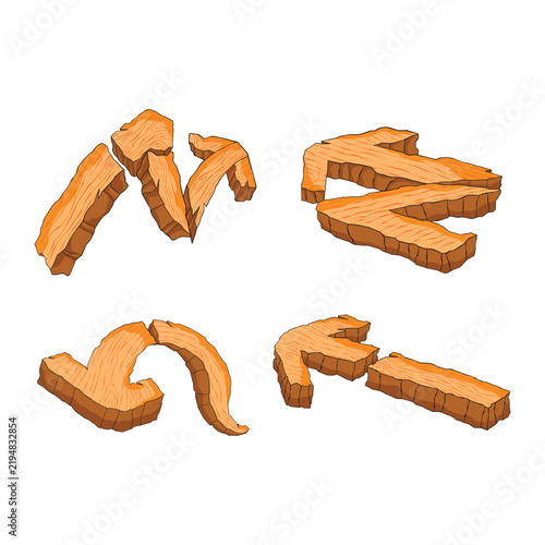 Hand drawn wooden element arrow sign set vector