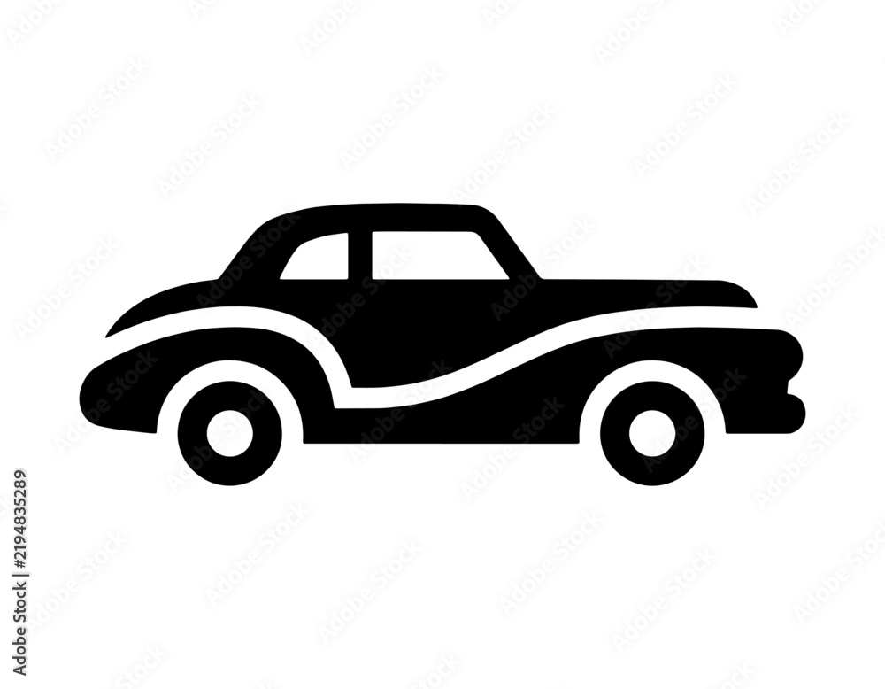 Obraz premium Sleek vintage sports car black silhouette icon on white background