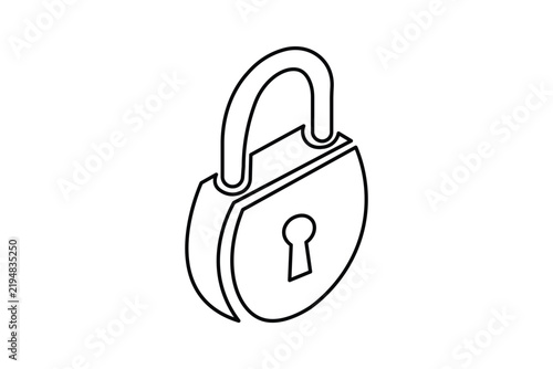 Minimalist pad lock line art vector icon for cybersecurity branding and UI UX web design.
