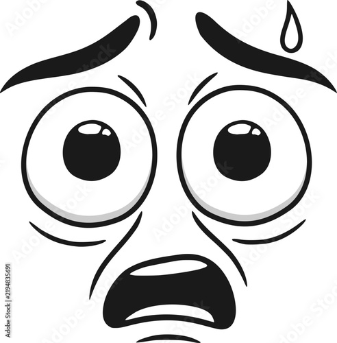 Comical linear vector face showing nervous anxiety through a tense and worried expression