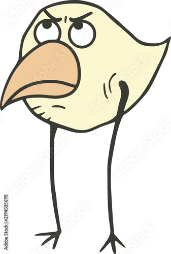 Cuadro en lienzo Funny yellow chicken looking upward seriously, appearing suspicious and curious about something unseen