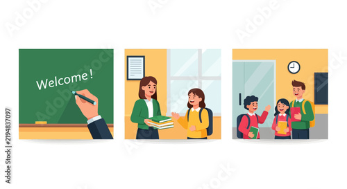 Welcome Back to School Vector Illustration Set