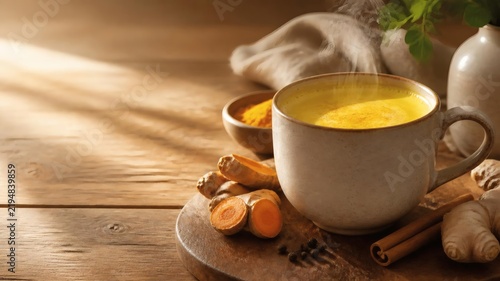 photography of a warm golden turmeric latte