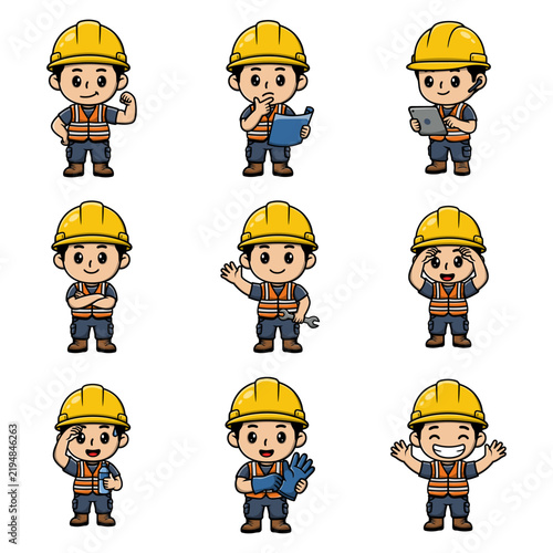set illustration of construction worker