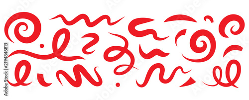 Canvastavla Hand-Drawn Red Brush Strokes and Decorative Swirl Marks Set