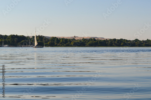 Canvastavla Calm Nile with feluccas along the far bank, Aswan, Egypt